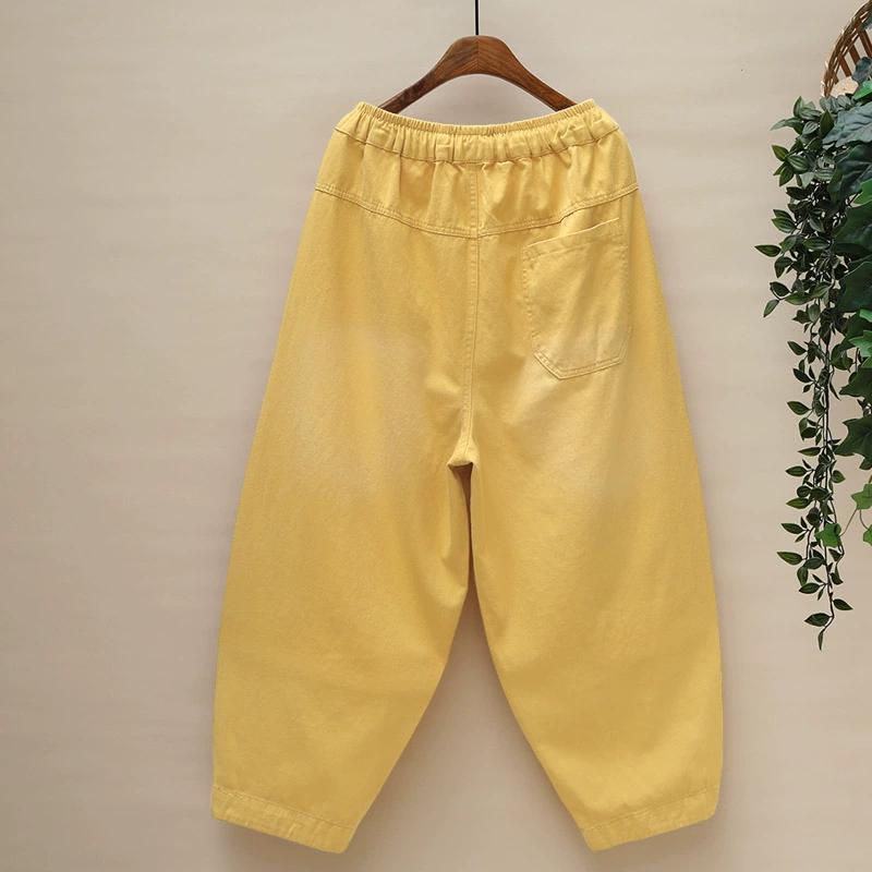 Dimanaf Pantaloni Harem de Vară Mărimi Mari Femei 2025 Jeans cu Broderie Casual Talie Înaltă Elastici de Bază Largi