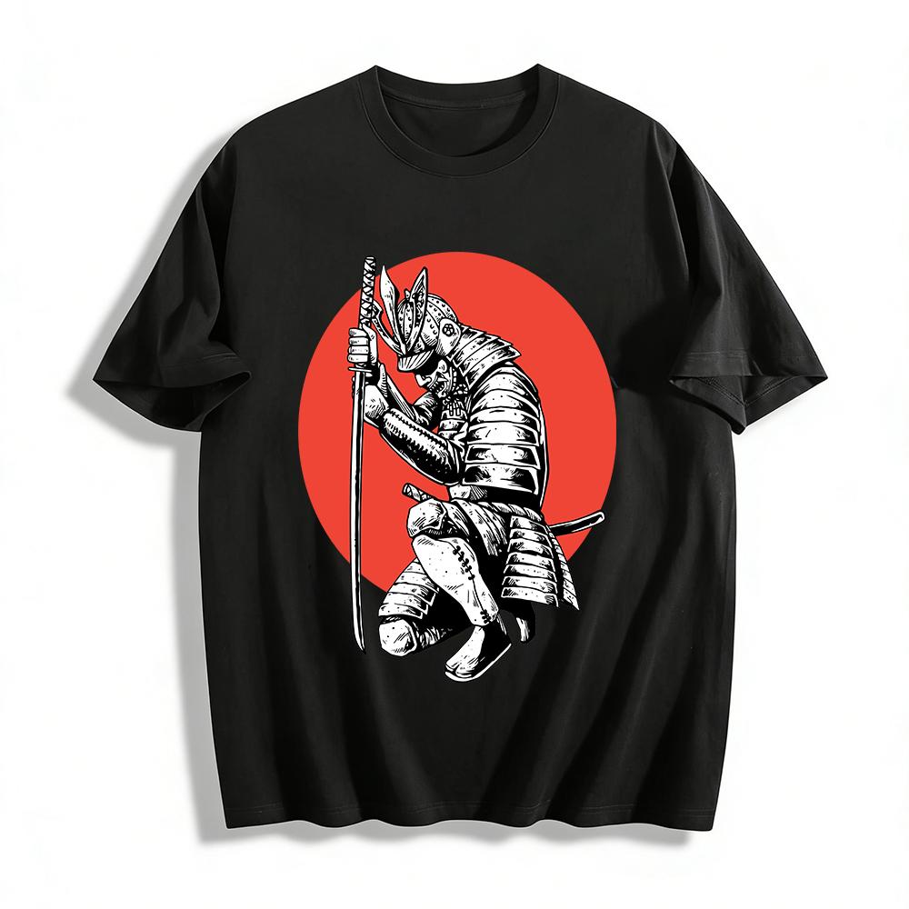 Vintage Japanese Samurai Print Short Sleeve T-Shirt Trendy Top Pure cotton T-shirt XXS