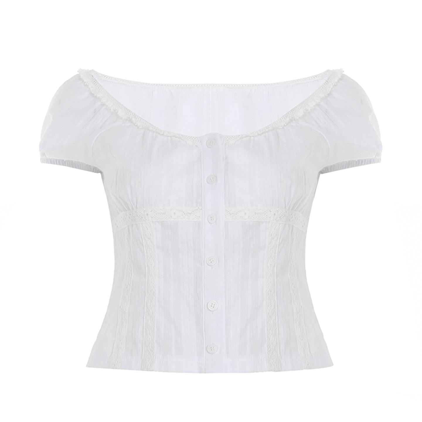 Women s Summer 2026 Slim Fit Solid Lace Short Sleeve Shirt Medium белый