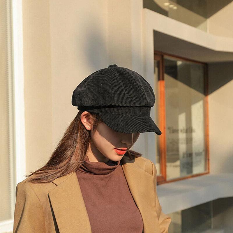 1Pc Hat Winter Beret Ladies Newsboy Fashion Peaked Cap Girls Corduroy Womens