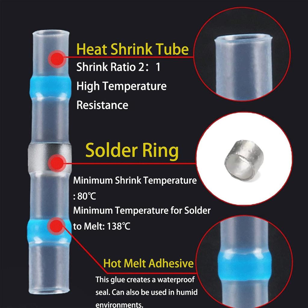 50/100Pcs Heat Shrink Butt Crimp Terminals Waterproof Solder Seal Electrical Connectors Wire Cable Splice Kit Automotive Marine