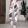 Women Plus Size High Waist Full Length Fitted White Printed Mushroom Floral Yoga Leggings