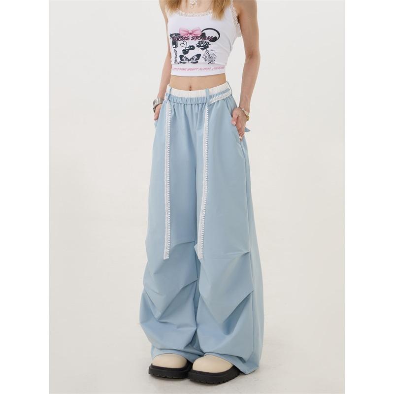Blue High-waisted Overalls Women's Summer New Loose Lazy Wind Straight Wide-leg Pants Casual Pants Pants