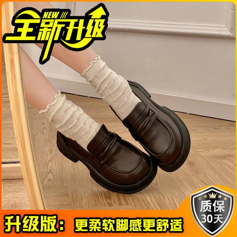 British style platform small leather shoes women's shoes spring and autumn fashion versatile height increase single shoes black one-pedal thick heel