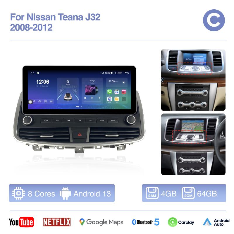 12.3" For Nissan Teana J32 2008-2012 Car Multimedia Video Player GPS Navigation Radio Android13 8Core 8+256 Carplay 4G 360camera