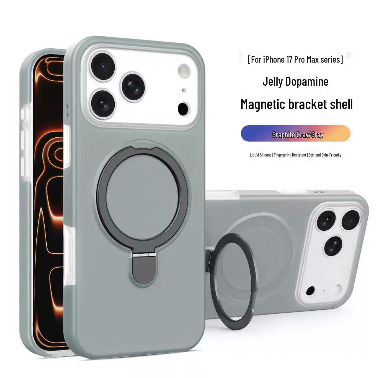 

Jelly Magnetic Silicone Stand Case for iPhone 17 Pro Max - Drop-proof with Precision Cutouts iPhone16