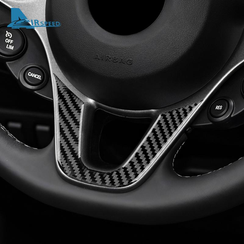 Real Carbon Fiber-Car Steering Wheel Cover Trim Sticker For Mercedes Benz Smart 453 Fortwo/Forfour 2016 2017 2018