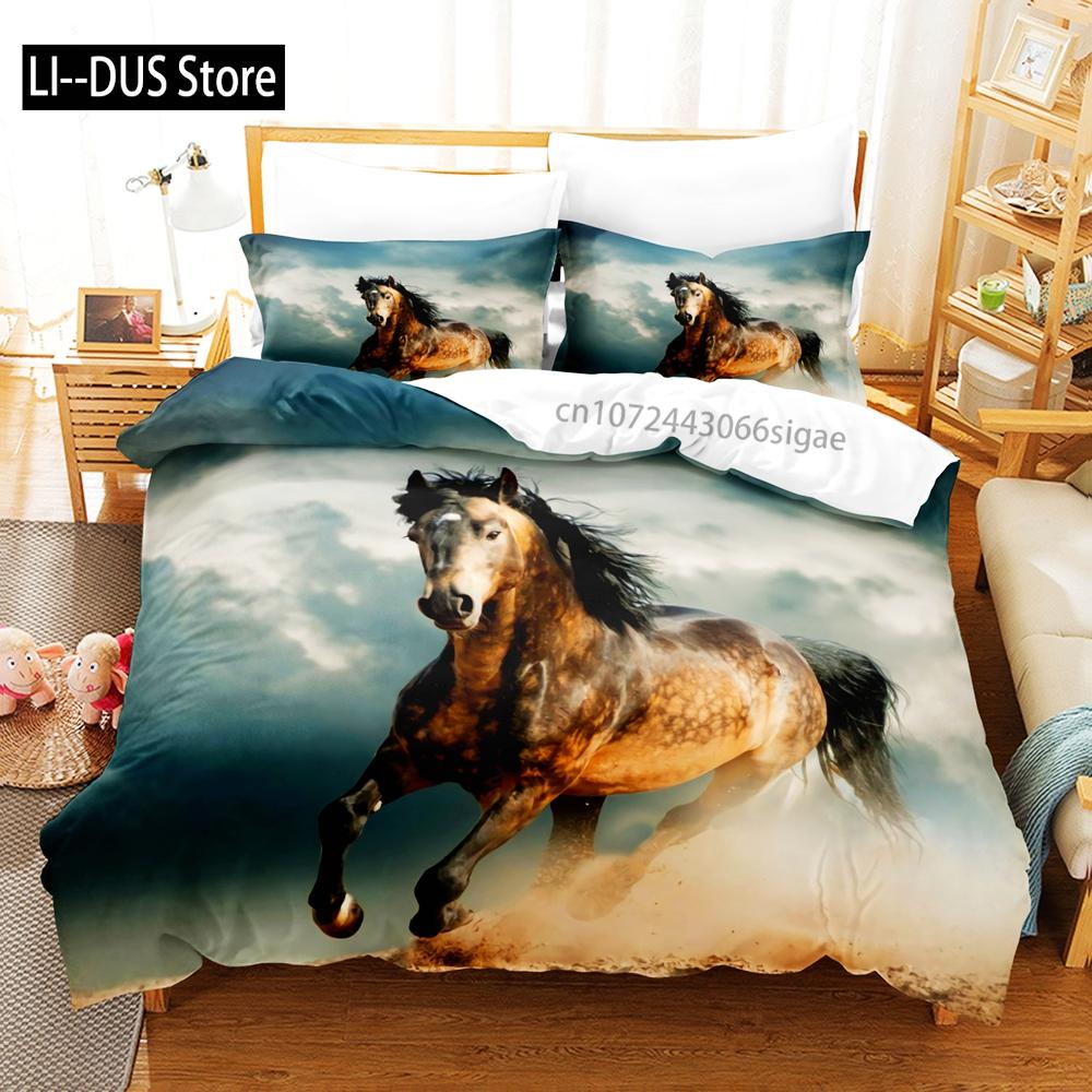 Horse Bedding Set Single Twin Full Queen King Men/women Size Bed Set Aldult Kid Bedroom Duvetcover Sets 3D Anime 045