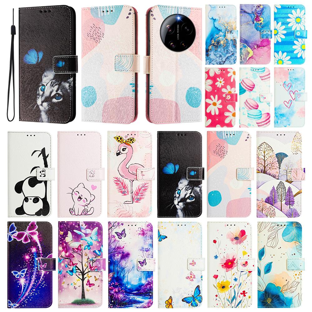 Coloured Drawing Wallet Case for Xiaomi 17 Ultra Pro Max Poco M8 M7 Plus C85 C75 X7 Pro Luxury Stand Card Slots Flip Phone Cover