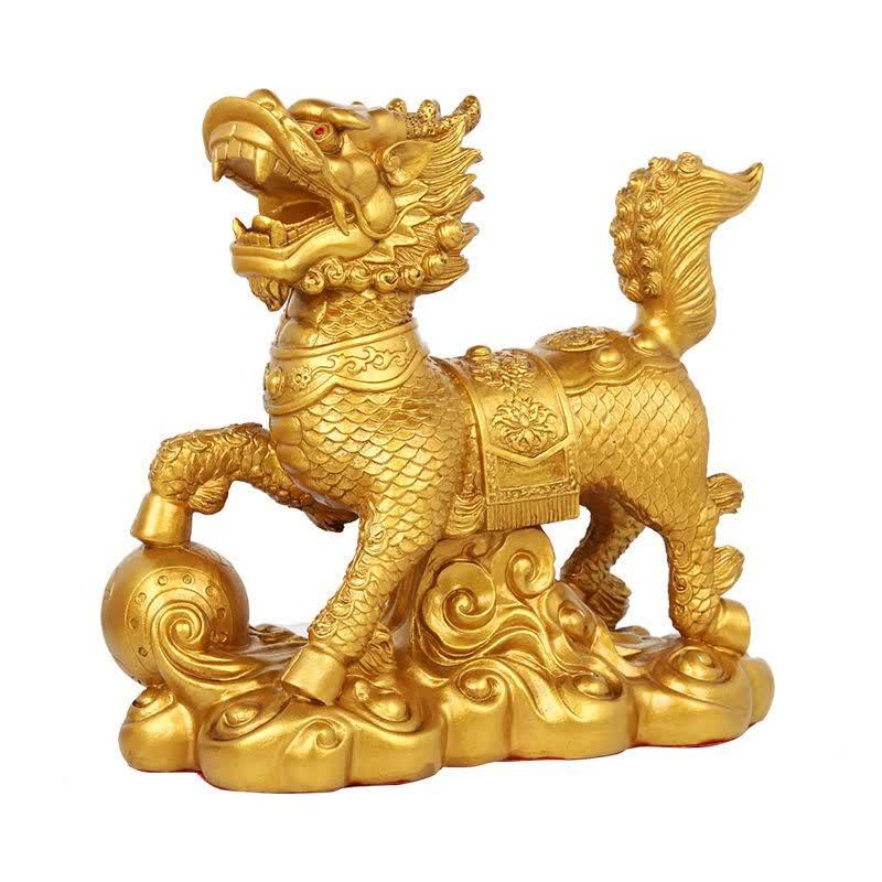 Chinese Blessing Qilin Resin Statue Pair