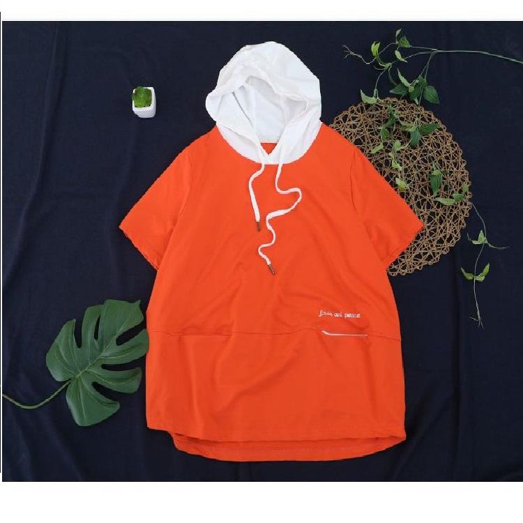 Cotton Summer Hooded Short Sleeved Hoodie Women's T-shirt Artistic Loose Casual Plus Size Belly Cover Top