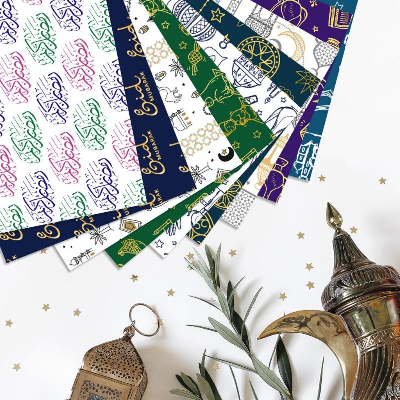 652F 6Pcs Eid Mubarak Wrapping Sheet 70x50cm Large Gift Wrapping Sheets for Islamic Festival Celebration and Art Craft