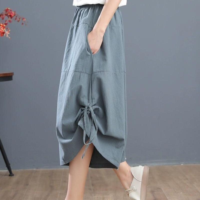 Retro Summer Loose Lantern Pants Wide Leg Pants Cropped Pants Ice Silk Wrinkled Plus Size Women's Pants, Elastic Waist