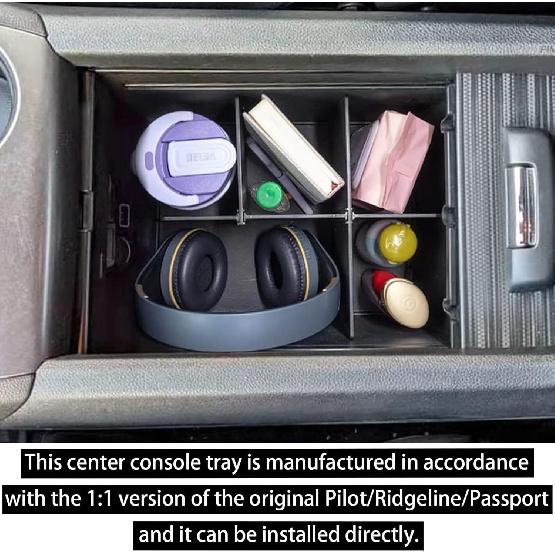 RUNROAD Center Console Organizer Compatible With Honda Pilot (2016-)/ Ridgeline (2017-)/ Passport (-) Accessories, Ert Armrest Dividers ABS Secondary