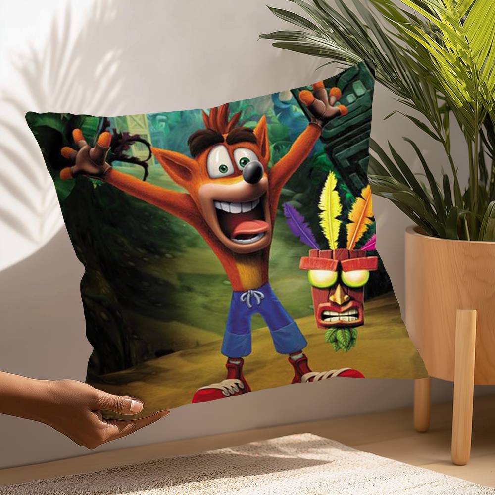 Cartoon Spiel Crashs Bandicoot Kissenbezug Plüschstoff Weicher Kissenbezug Beidseitig bedruckt Kissenbezug Haushaltsgeschenke
