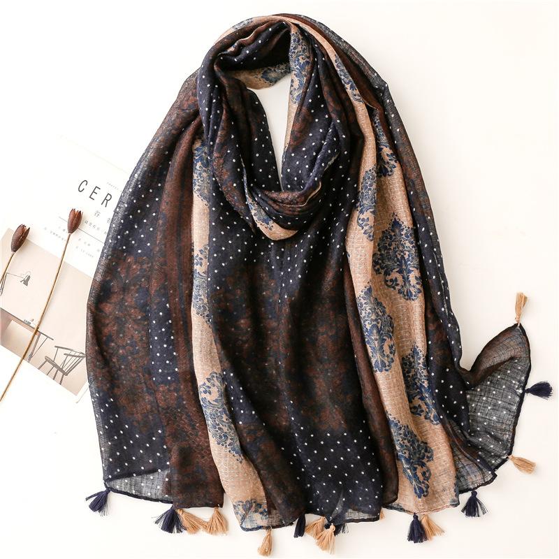 Fashion Aztec Floral Thin Tassel Viscose Shawl Scarf Lady Print Soft Pashmina Stole Wrap Snood Bufandas Muslim Hijab Sjaal
