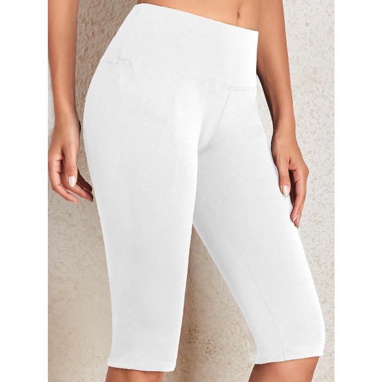 High-waisted Tummy-tucking Slimming Bum-lifting Yoga Leggings for Women – Shaping Cropped Cycling Shorts S белый