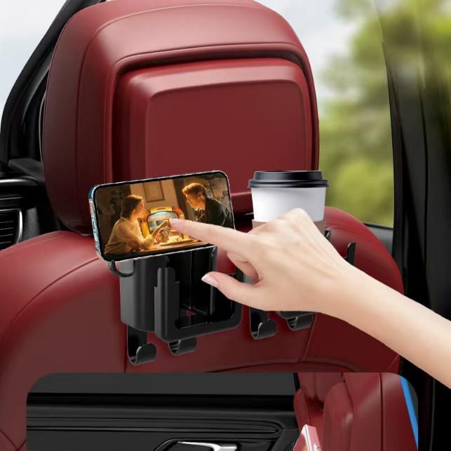 Car Multi-Functional Headrest Hook: Cup Holder & Phone Organizer