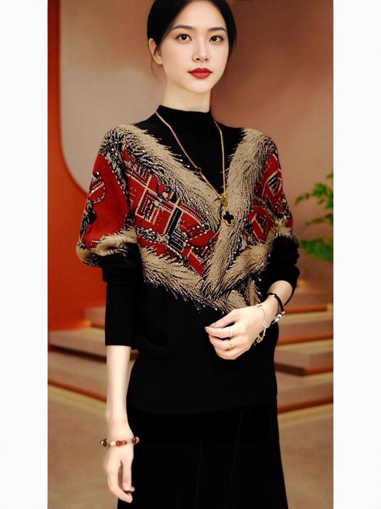 Women's Double-Sided Fleece Shirt - Stylish, Printed, Loose Fit, Slimming, Elegant Autumn/Winter Top, Age-Reducing and Versatile.