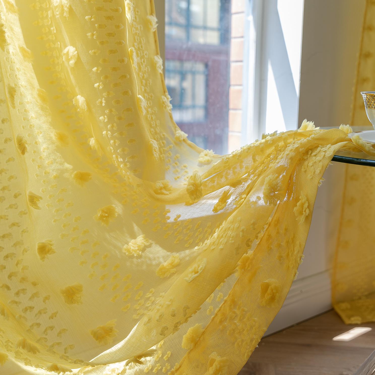 

Internet Celebrity Curtain Finished Product, Yellow Niche Living Room Bedroom Light-Transmitting Fluff Light Window Screen Height 140 * 132 wide