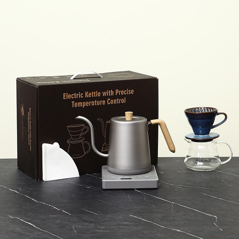 Titanium Silver Gray Gooseneck Kettle Electric Kettle Temperature Control Coffee Pot Stainless Steel Slender Spout Tea Kettle