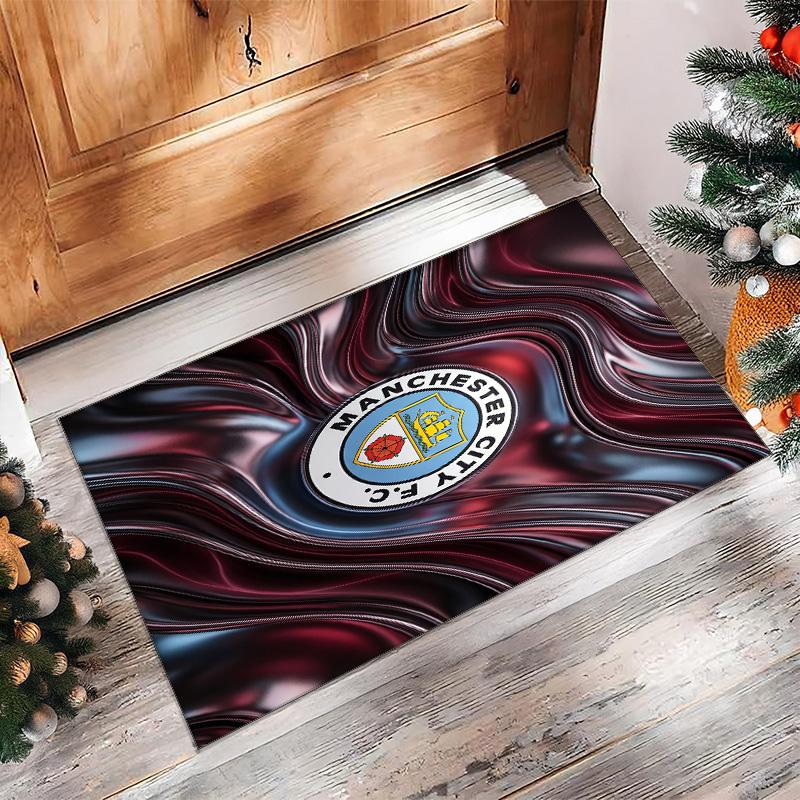 Manchester City Printed Flannel Area Rug Non Slip Soft Polyester Floor Carpet Indoor Decor Mat for Bedroom Living Room Sofa