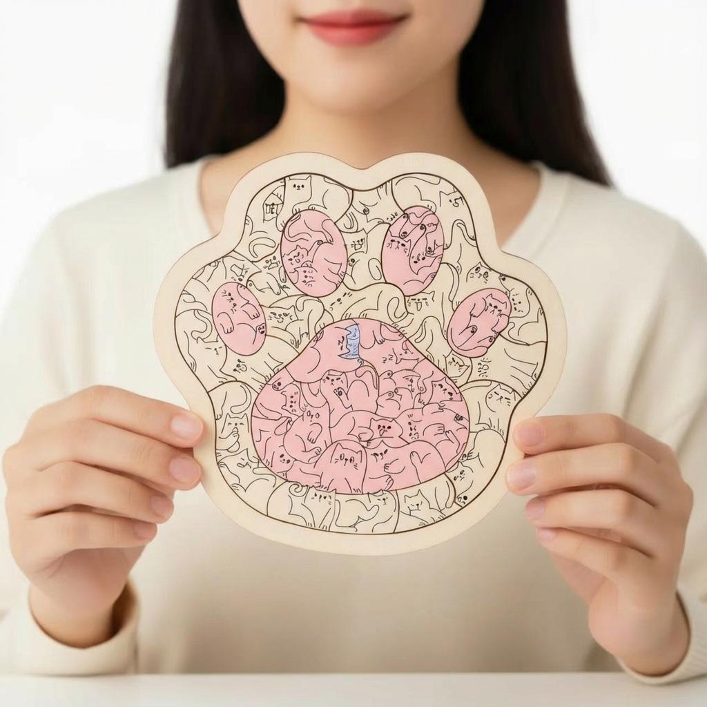 Cat Paw Irregular Shape Wooden Art Puzzle - Immersive Decompression Birthday Gift, Educational & Creative for Kids
