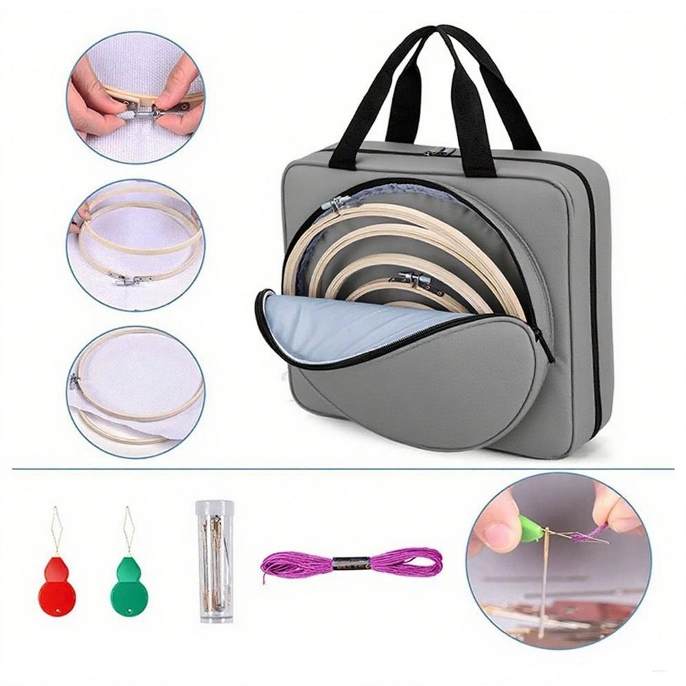 Oxford Sewing Kit Bag Multiple Pockets Large Capacity Storage Tote Bag Square Embroidery Project Bag Embroidery Supplies