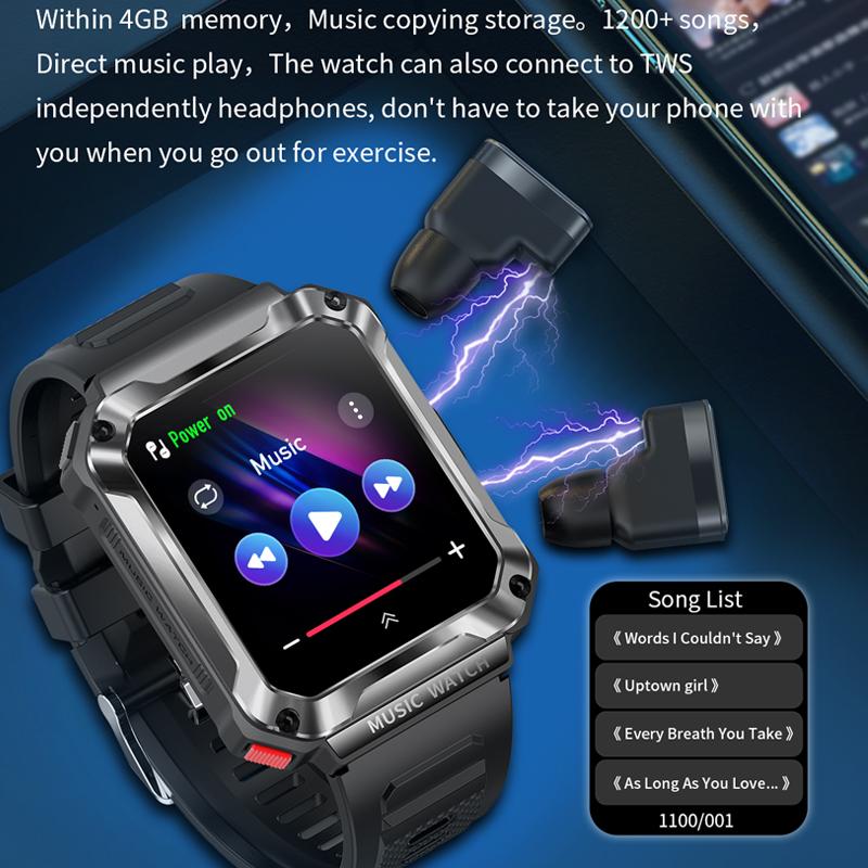 Smart Watch 3 In 1 Wireless Headset 4gb Memory 400 Mah Battery 1.96 Inch Screen Bluetooth Call Smartwatch Men Women+box