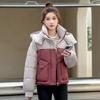 Winter New Fashionable Versatile Splicing Contrasting Colors Short Hooded Warm Cotton Clothes Women's Coat