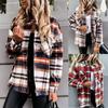 Women's Casual Fashion Woolen Plaid Shirt Pocket Long Sleeve Jacket