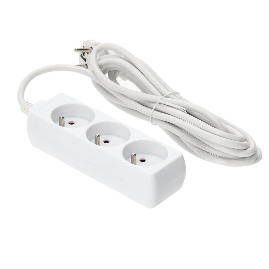 3-socket Extension Cord with Grounding, 3 , White