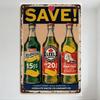Vintage Metal Tin Sign Save! with 3 Glass Bottles HUDSON MOTOR OIL & Fruit Drink Retro Distressed Wall Decor for Man Cave Bar Ca