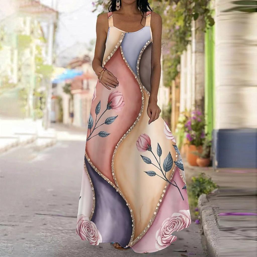 Women's Slip Dress Maxi Long Dress Butterfly Flowers Print Stitching Print Dress Spring & Summer Leisure Vacation