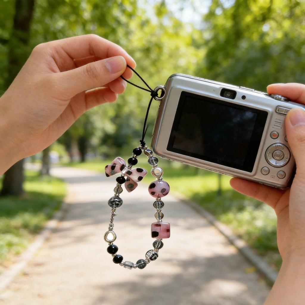 Portachiavi con Stampa Leopardo Laccetto per Telefono Cordino con Perline in PVC Per Uomo e Donna