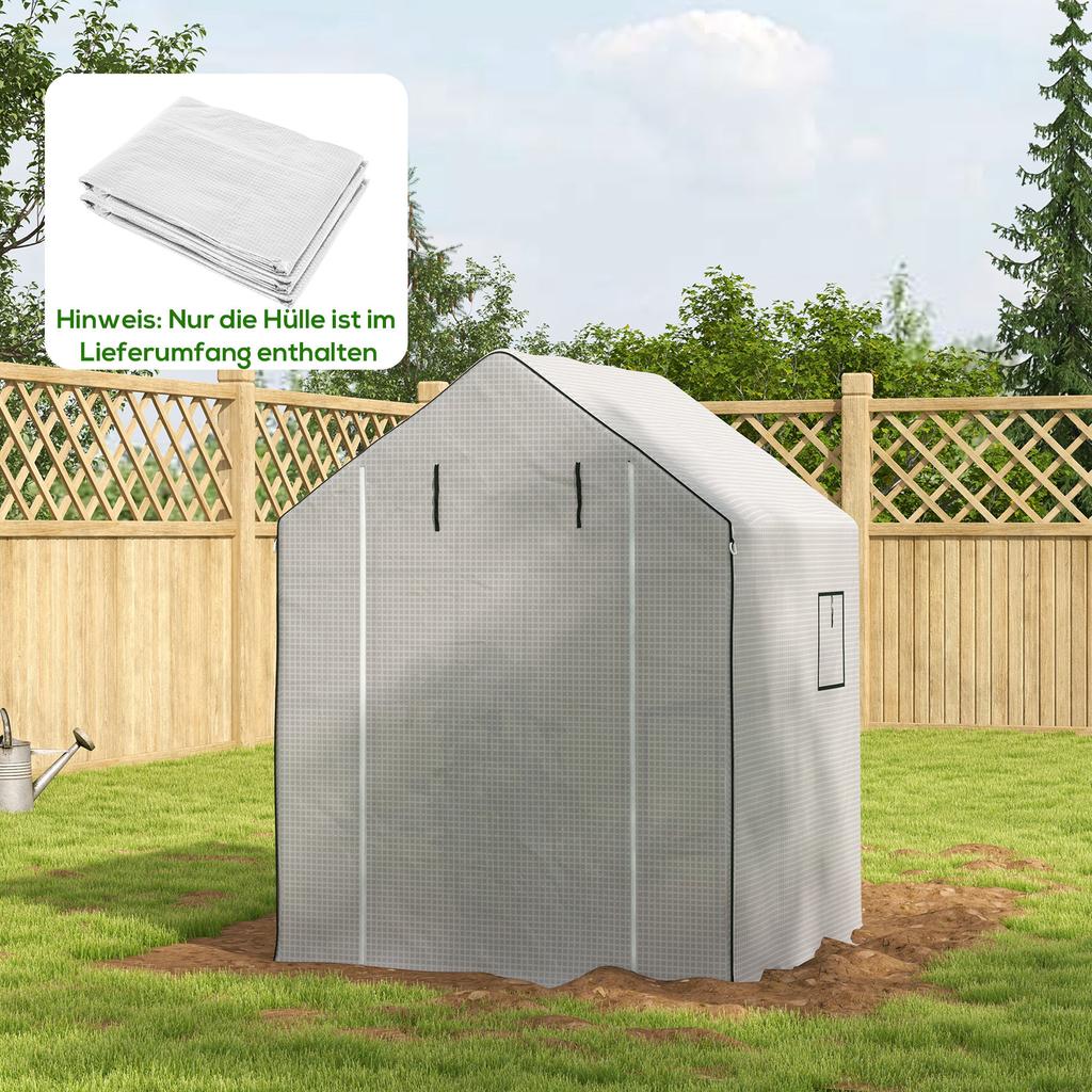 Greenhouse Cover Replacement Walk-in PE Hot House Cover with Roll-up Door and Windows, 140 x 143 x 190cm, White