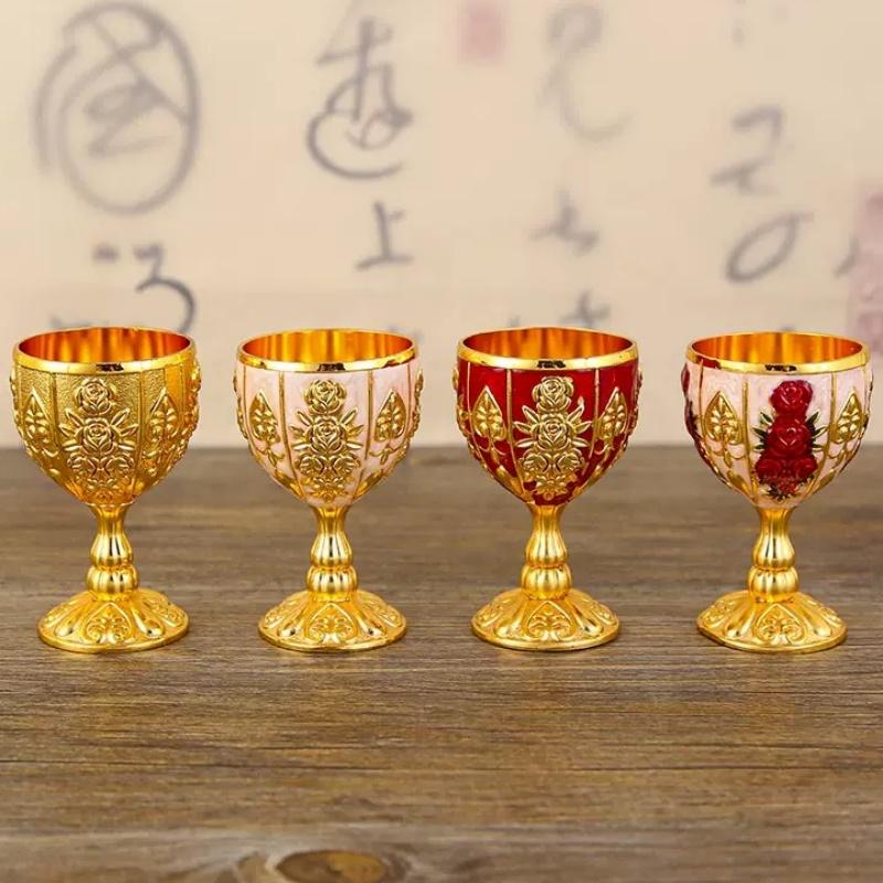 Wine Glass, Carved Mini Spirit Vodka Cup, Vintage Alloy Portable White Wine Goblet, Creative Wedding Party Decoration, 30ml,1pcs