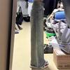 Girls' Distressed Frayed Jeans - 2024 Autumn Loose Wide-Leg Pants for Junior and High School Students