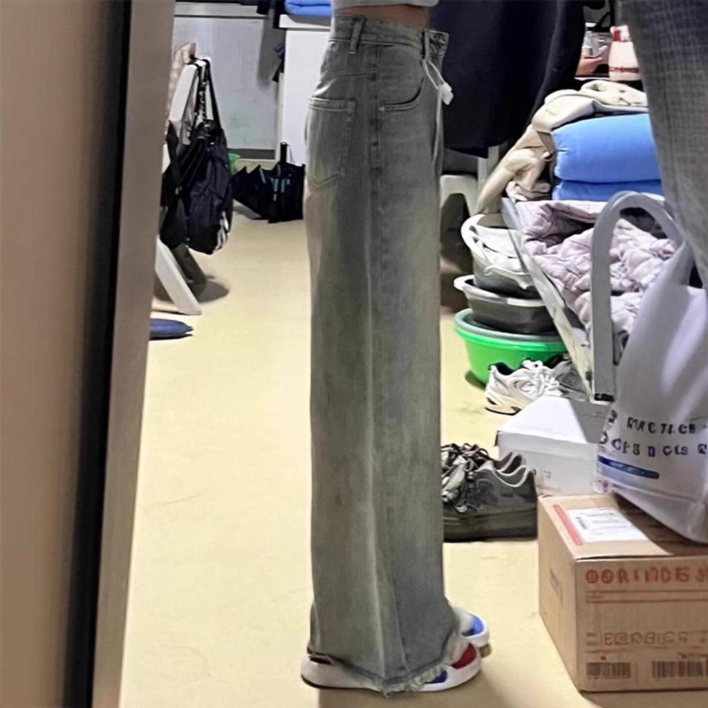 Girls' Distressed Frayed Jeans - 2024 Autumn Loose Wide-Leg Pants for Junior and High School Students