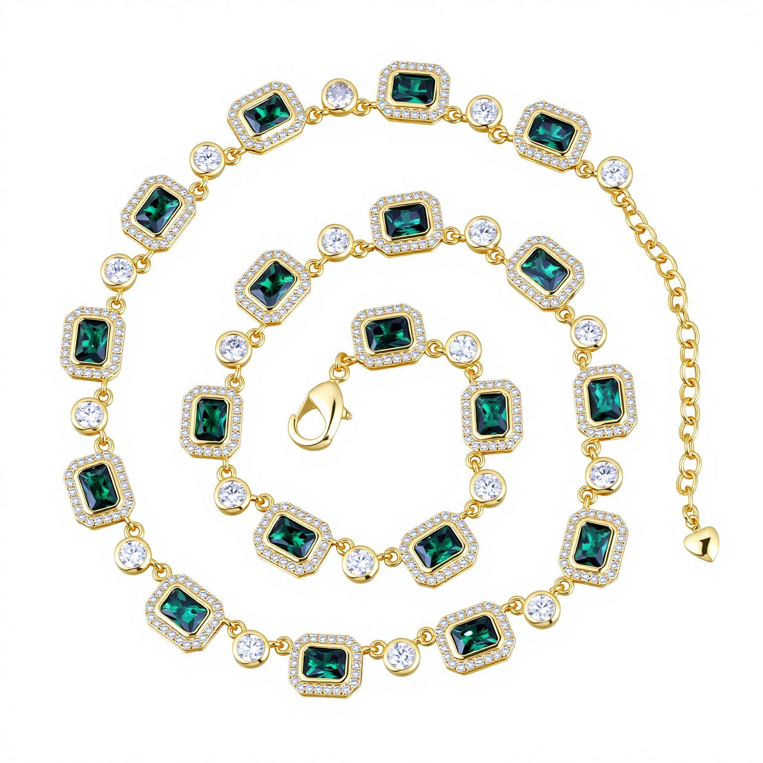 Имитация ювелирных изделий Микровставка Зеленый бриллиант Золото Легкая роскошь Темпераментный браслет Срочно 7inch золотой