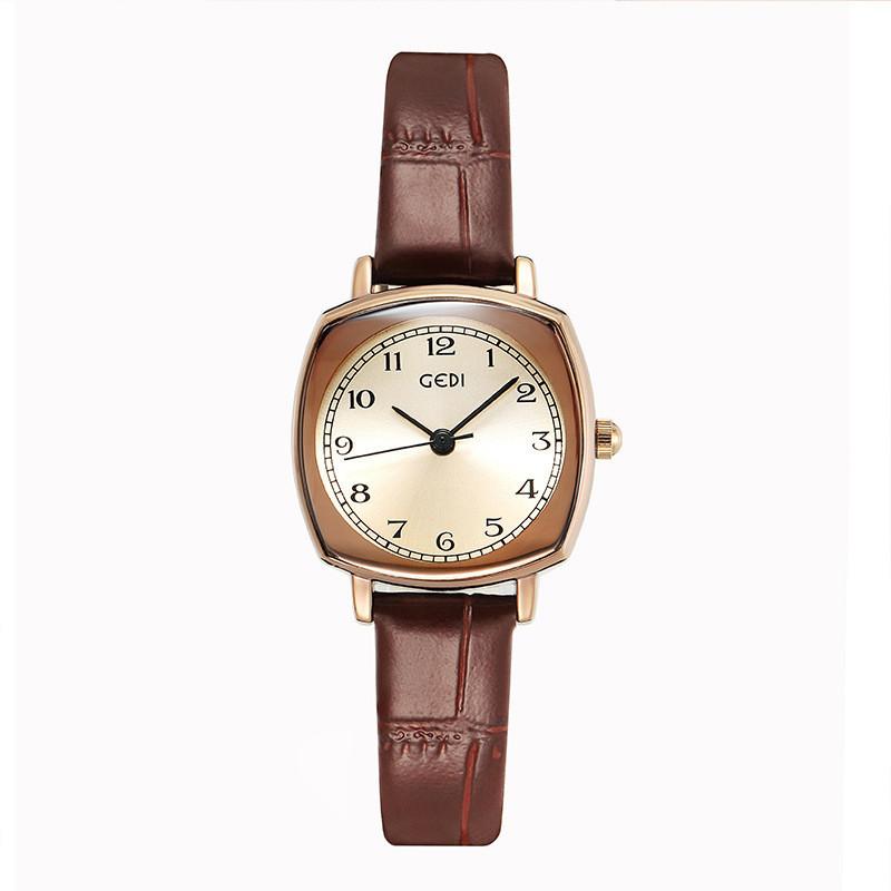Retro-Quadratuhr für Damen mit Quarzwerk und Lederarmband