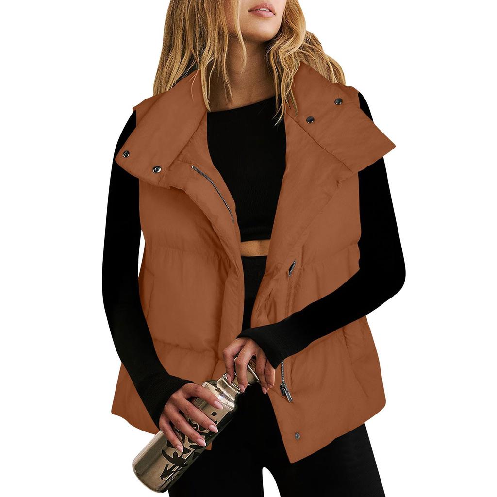 Women Lightweight Stand Collar Sleeveless Winter Warm Zip Up Padded Outerwear Jackets With Pockets