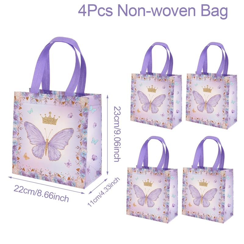 4pcs Butterfly Gifts Packaging Bag Butterfly Theme Kids Birthday Party Decoration Baby Shower Nonwoven Fabric Favors Candy Bags
