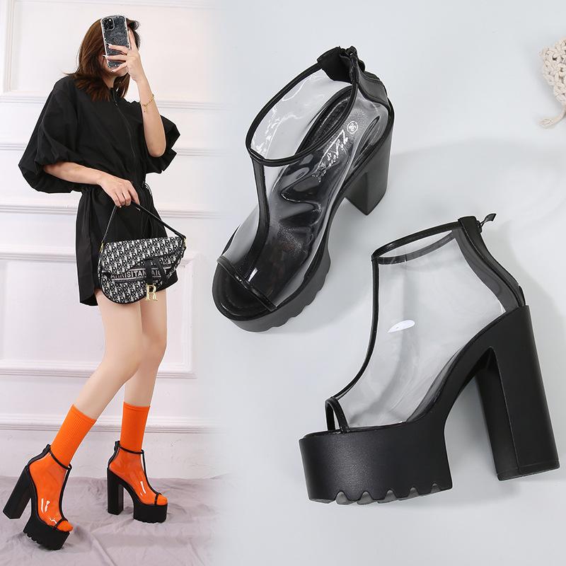 2025 Nightclub Height Female Performance Shoes Transparent Mouth Sandals Super High Heel Thick Heel Women's Shoes ZYW-831-28