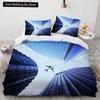 3D Airplane King Queen Duvet Cover Pink Airliner Bedding Set for Adults Sky Sea Natural Landscape 2/3pcs Polyester Quilt Cover
