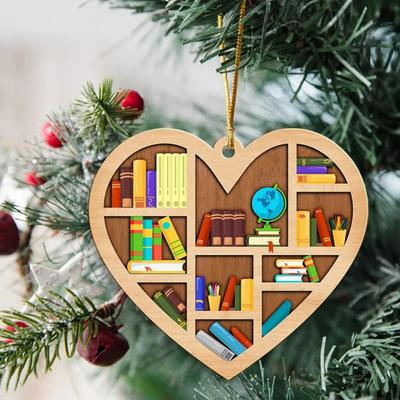 Holz-Bücherregal-Dekoration, kreative Buchverzierung mit hängendem Schlüsselband, 3D-Regal-Design, festlicher Anhänger für Zuhause