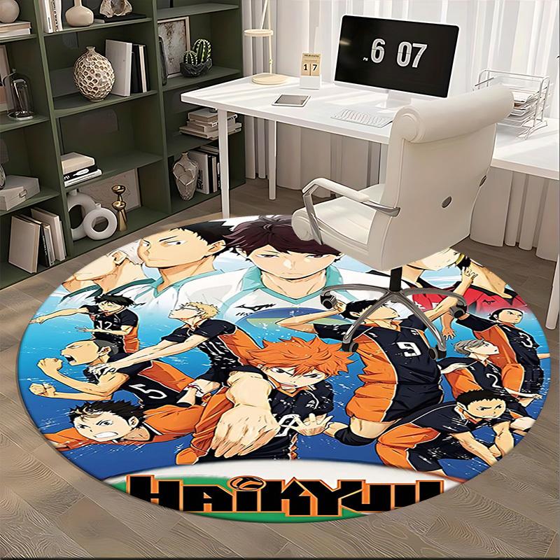1 Stück Haikyuu Anime Design Runder Teppich - Bürostuhlmatte, Rutschfester Teppich für Heimdekoration, Saisonales Geschenk, Geeignet für Büro, Wohnzimmer