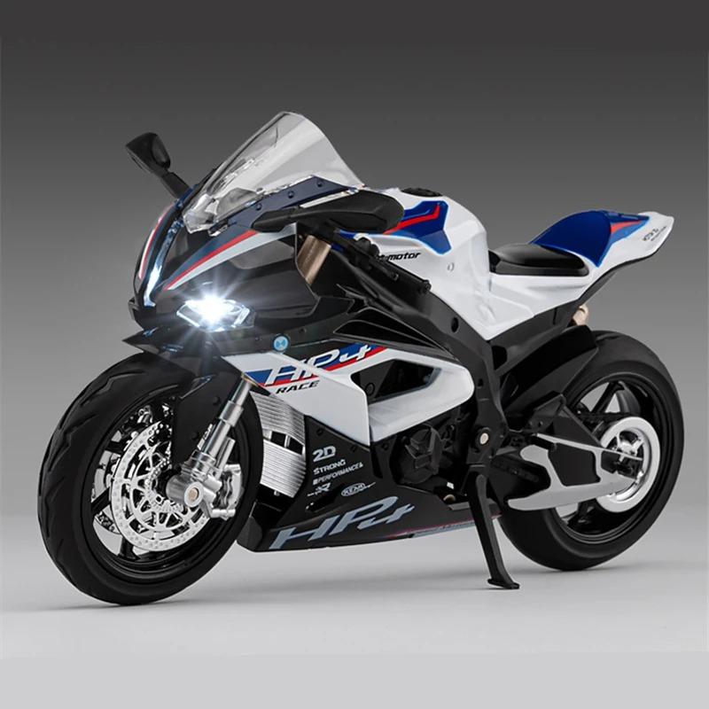 1/12 BMW S1000RR HP4 Race Alloy Top Luxury Sports Motorcycle Model Diecast Metal Road Racing Motorcycle Model Sound Light Kids Gifts