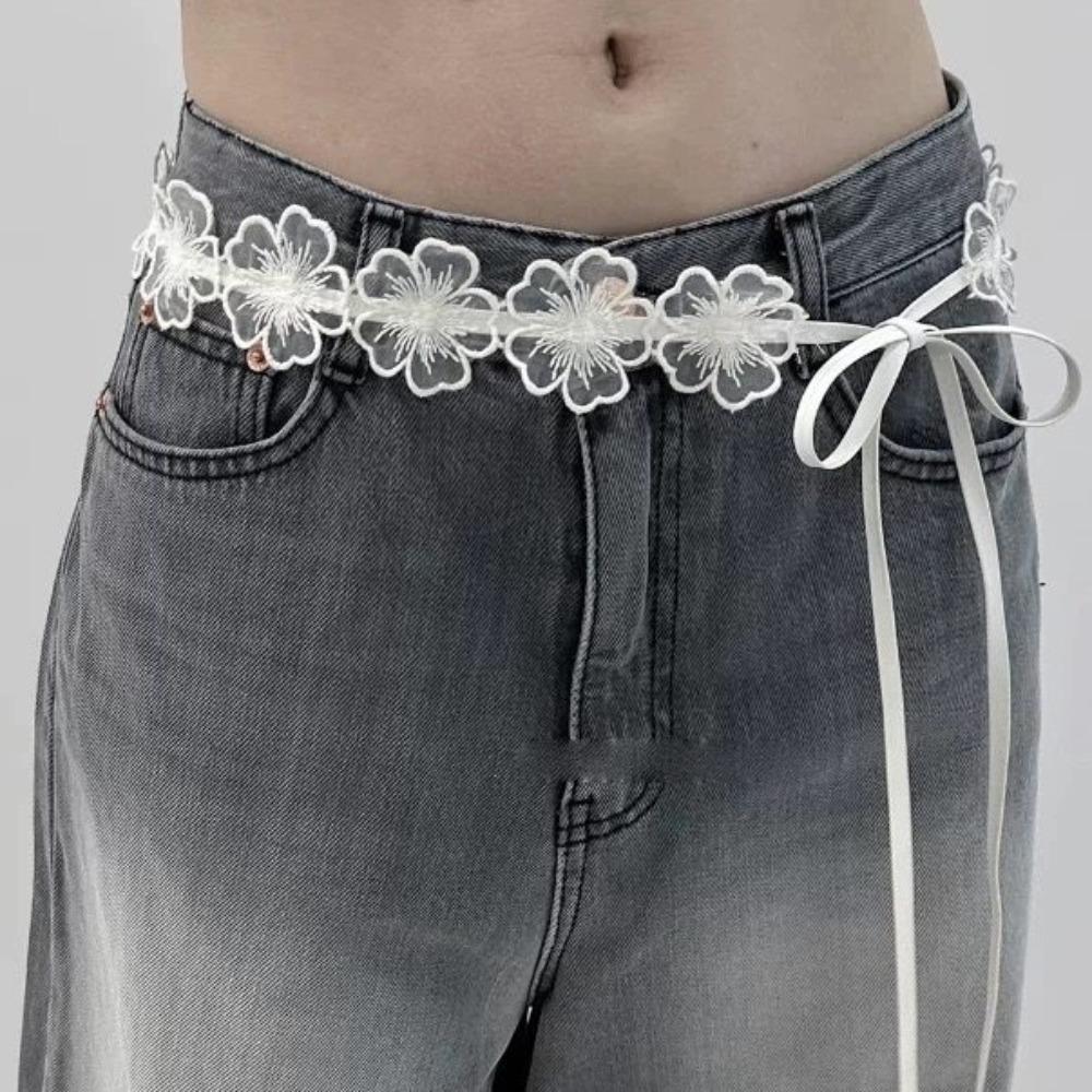 Y2K Lace Waistband Long Dress Jeans Belt Ins Flower Waist Belt  Streetwear