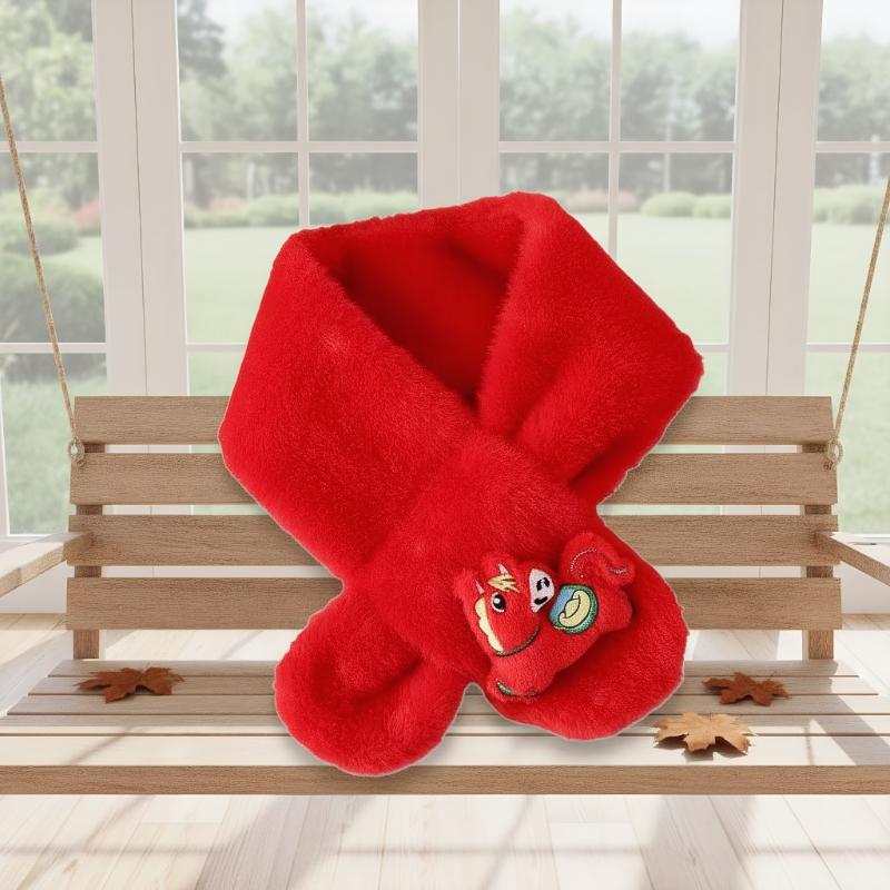 Autumn Winter Children's Scarf Chinese Style Zodiac Animals Red Scarf Cartoon Pony Plush Neck Warm Scarves New Year Gift